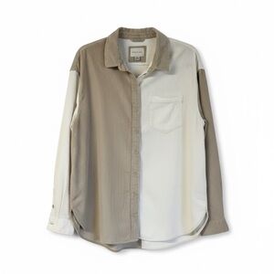 American Eagle Two-Tone Colorblock Corduroy Oversized Button-Up Shirt Size M